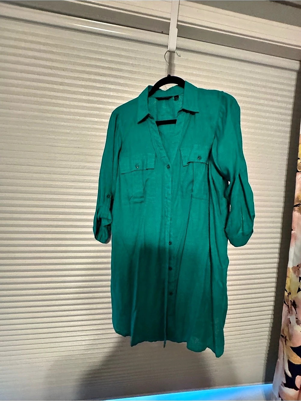 Accessorize London Button Front Linen Shirt Dress Green
